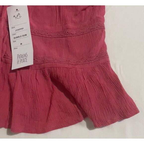 PATRONS OF PEACE Keyhole Crinkle Tank Ruffle Strap Bubble Gum NWT Medium - Picture 7 of 15